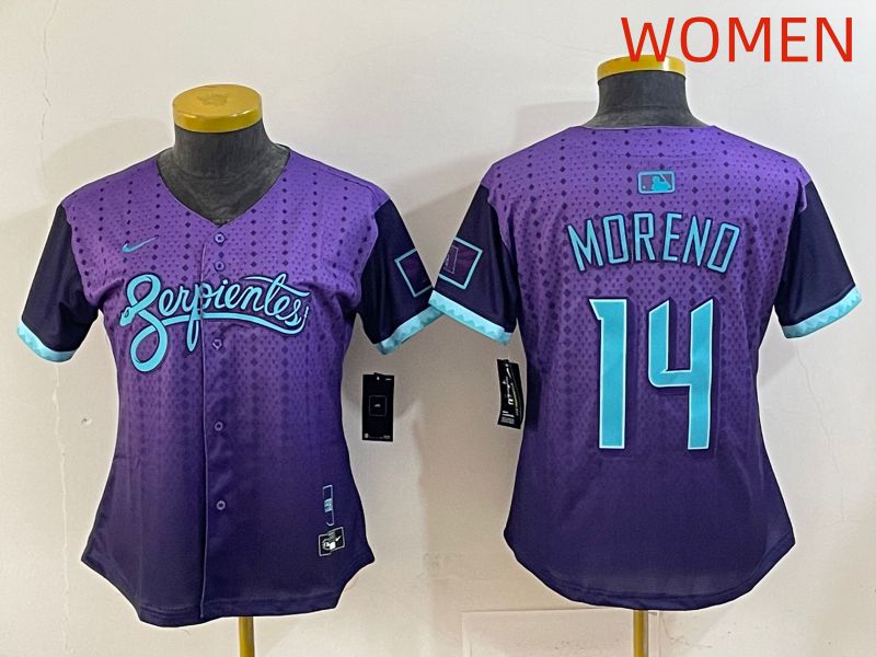 Women 2025 Arizona Diamondback #14 Moreno Purple Joint Name Nike MLB Jersey style 2